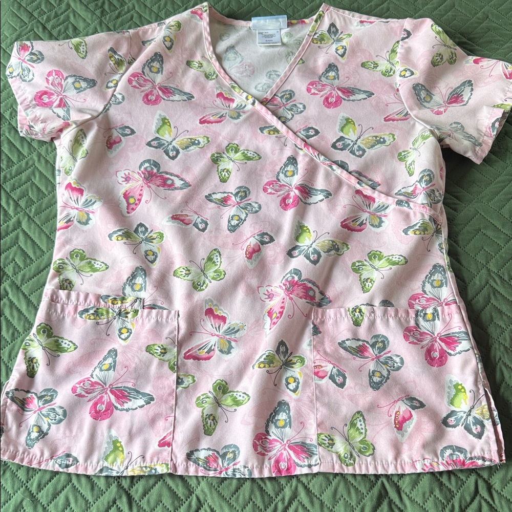 Butterfly Print Scrub Top